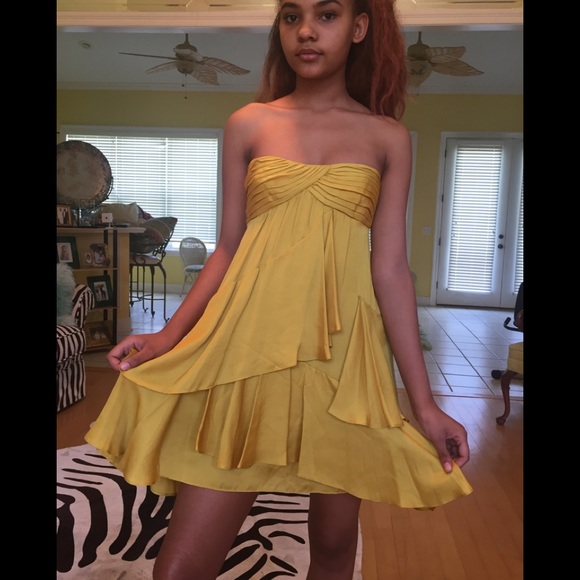 Yellow Layered Strapless Dress - Picture 7 of 8